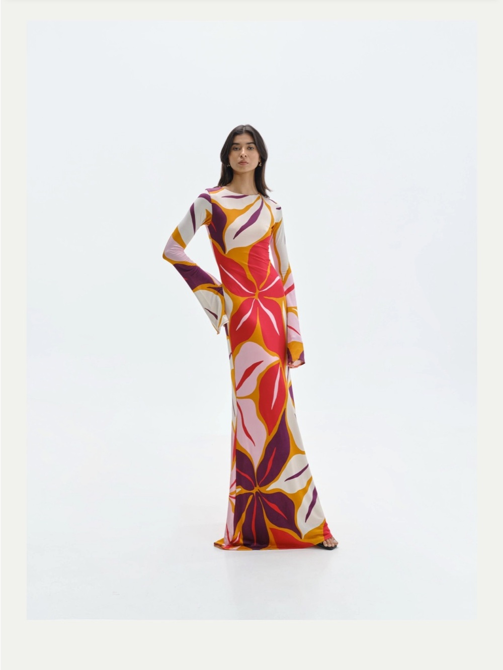 Cala De La Cruz Long-Sleeve Floral Maxi Dress in Multicolor